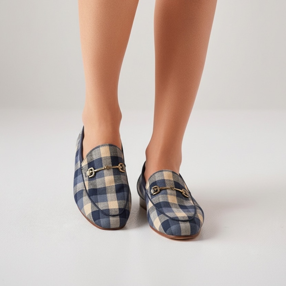 Sam Edelman Plaid classic rare Blue and Cream Checkered Loafers